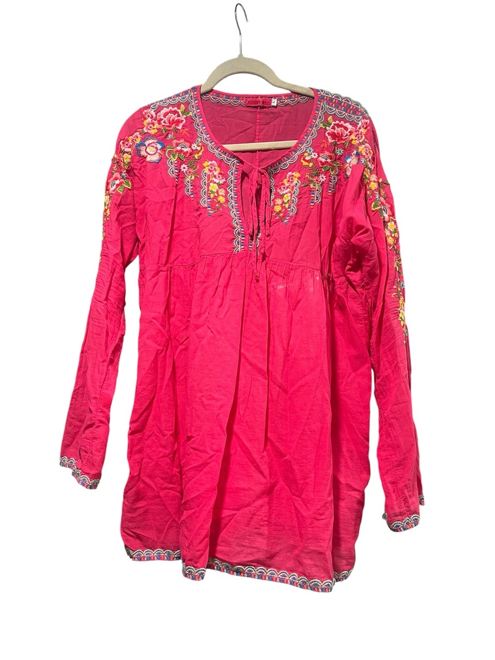 Johnny Was Hot Pink Embroidered Peasant Tunic